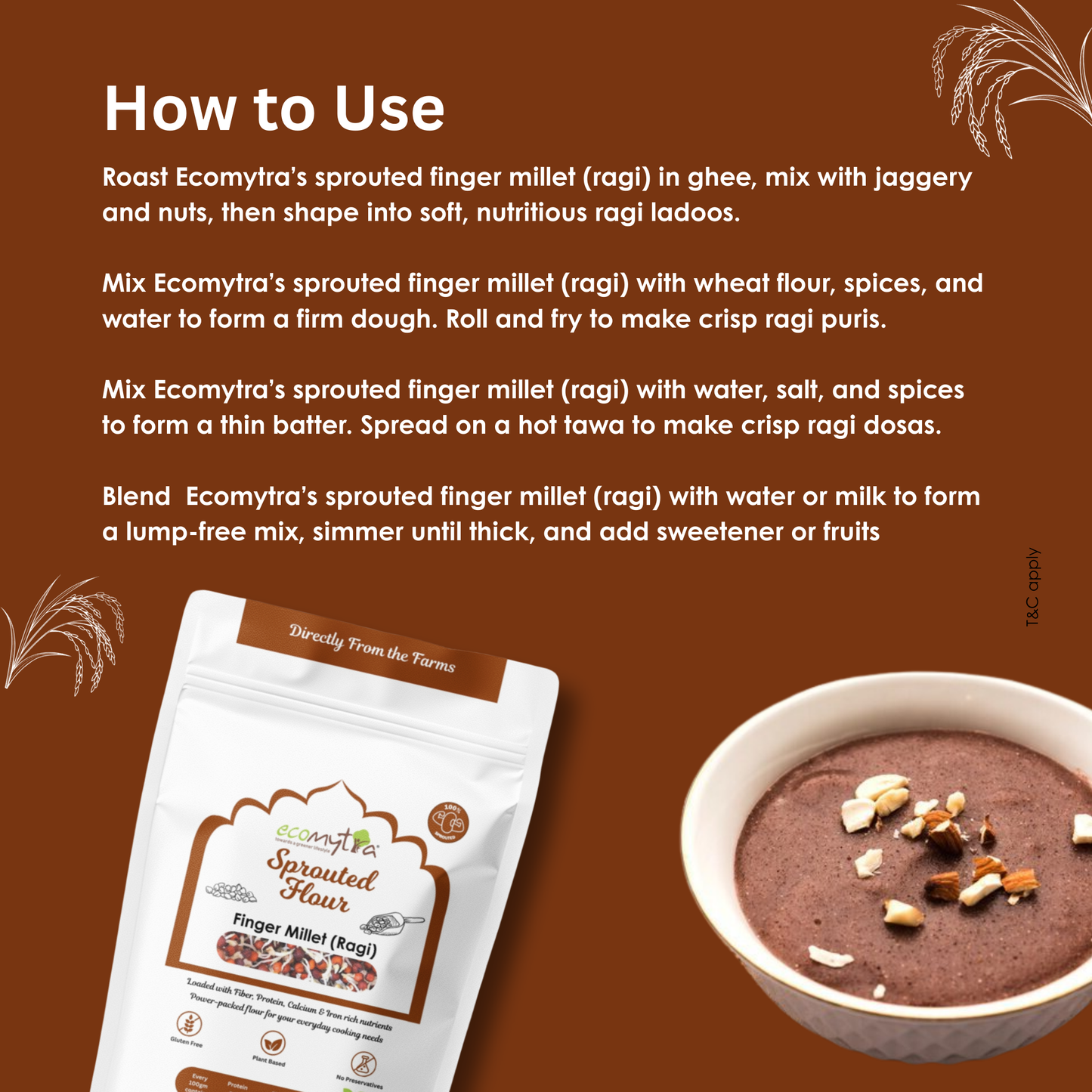 Ecomytra Sprouted Finger Millet (Ragi) Flour (1 lbs)