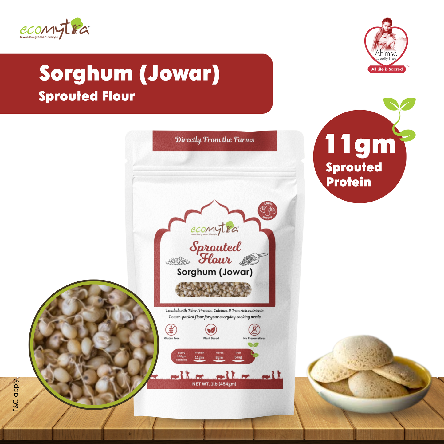 Ecomytra Sprouted Sorghum Millet (Jowar) Flour (1 lbs)