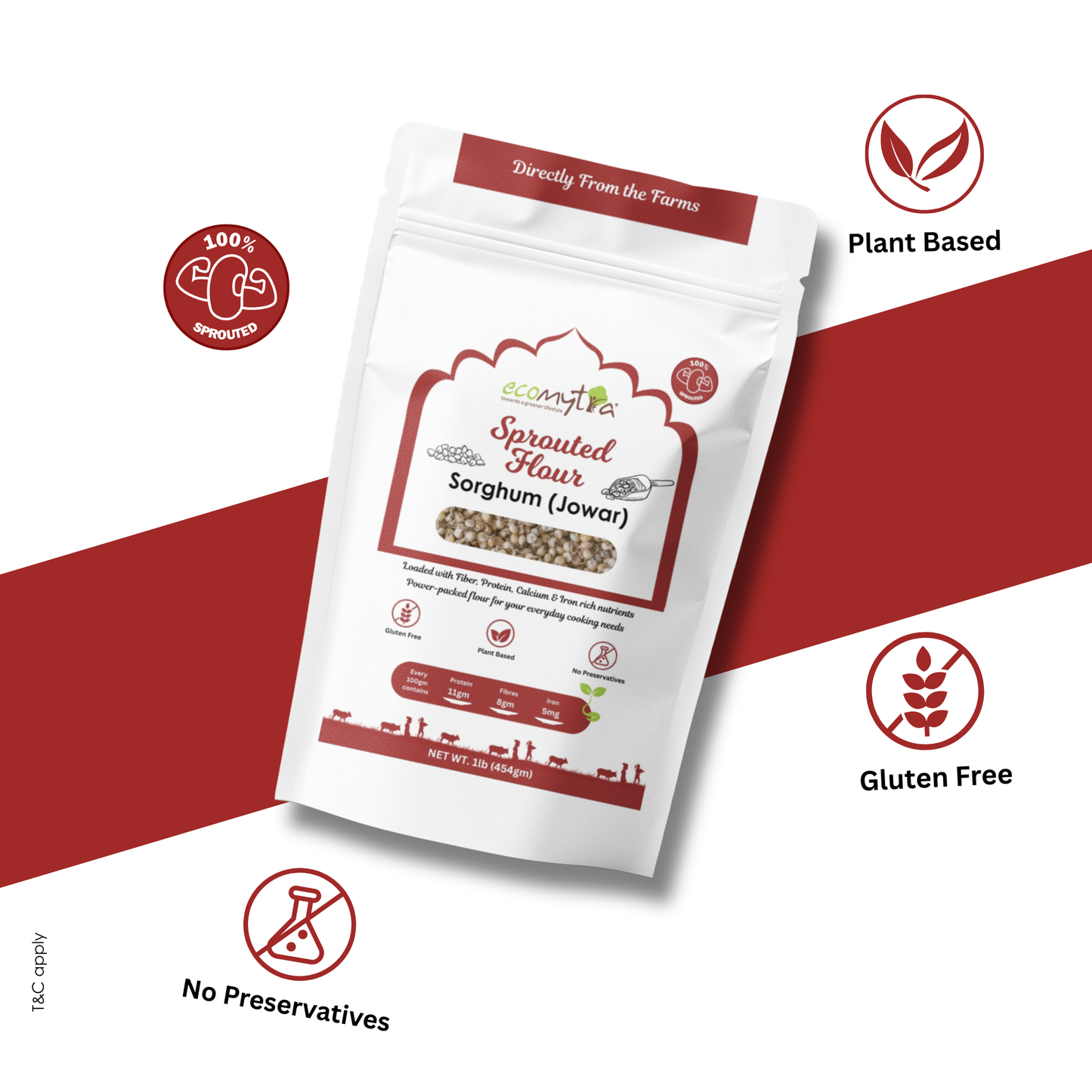 Ecomytra Sprouted Sorghum Millet (Jowar) Flour (1 lbs)