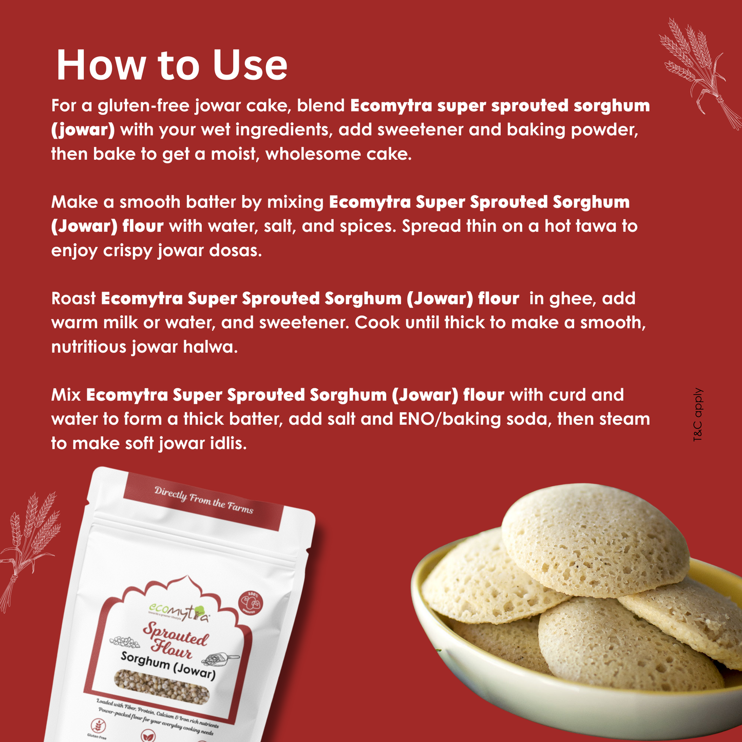 Ecomytra Sprouted Sorghum Millet (Jowar) Flour (1 lbs)