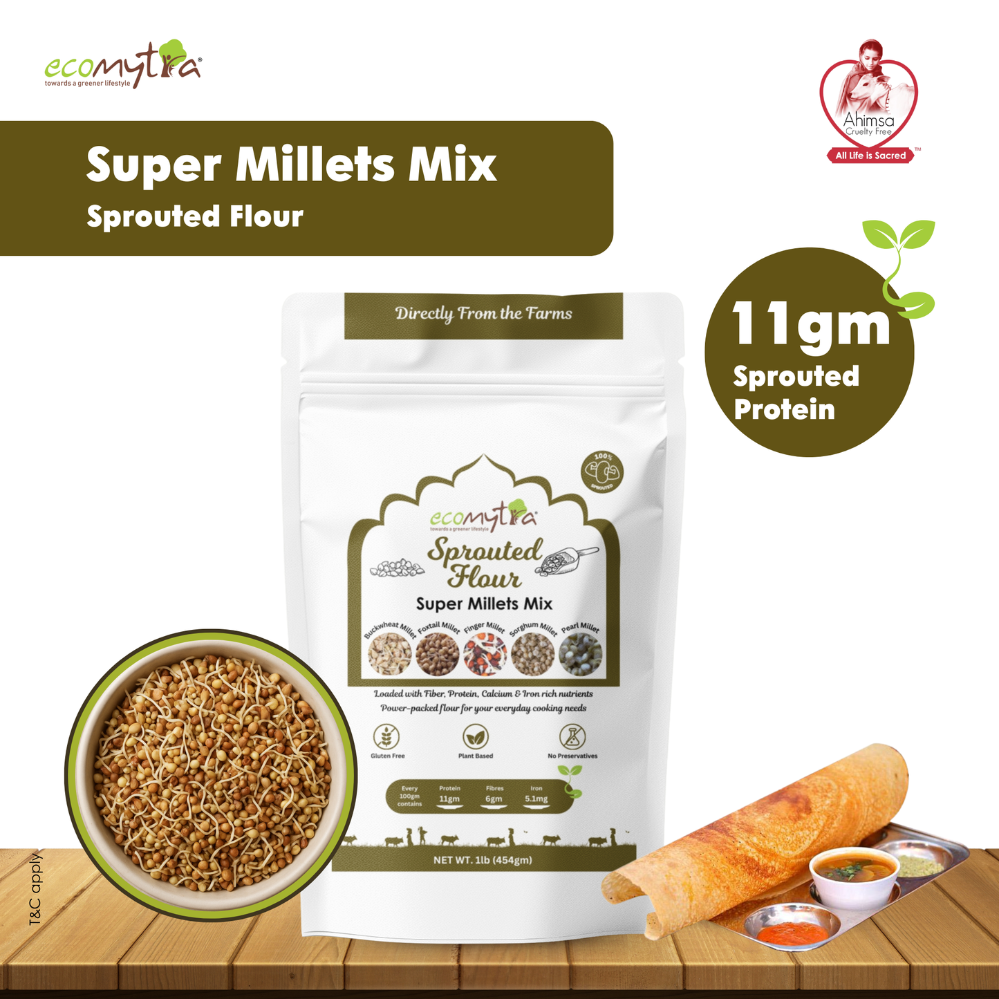 Ecomytra Super Millets Mix Sprouted Flour (1 lbs)