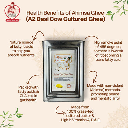 Ahimsa Pure A2 Desi Cow Cultured Ghee (10 lbs)