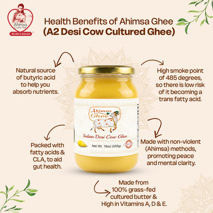 Ahimsa Pure A2 Desi Cow Cultured Ghee, 16oz