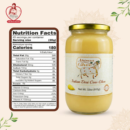 Ahimsa Pure A2 Desi Cow Cultured Ghee, 32oz